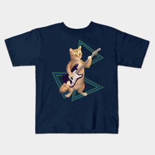 Bass cat. Rock kitty on bass guitar Kids T-Shirt